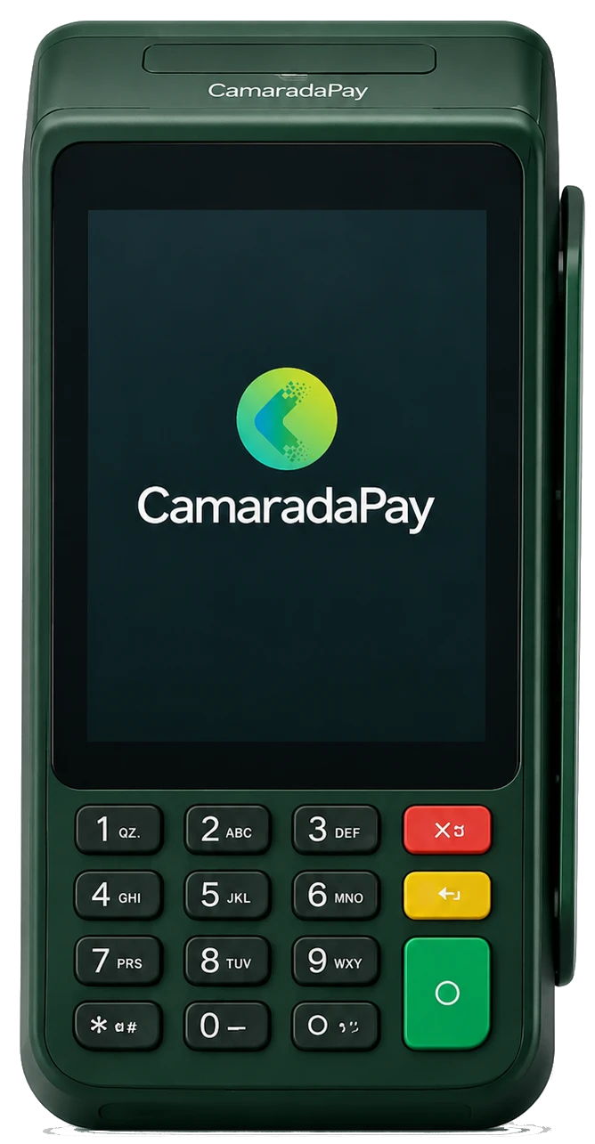 Maquininha CamaradaPay moderna com tela e teclado